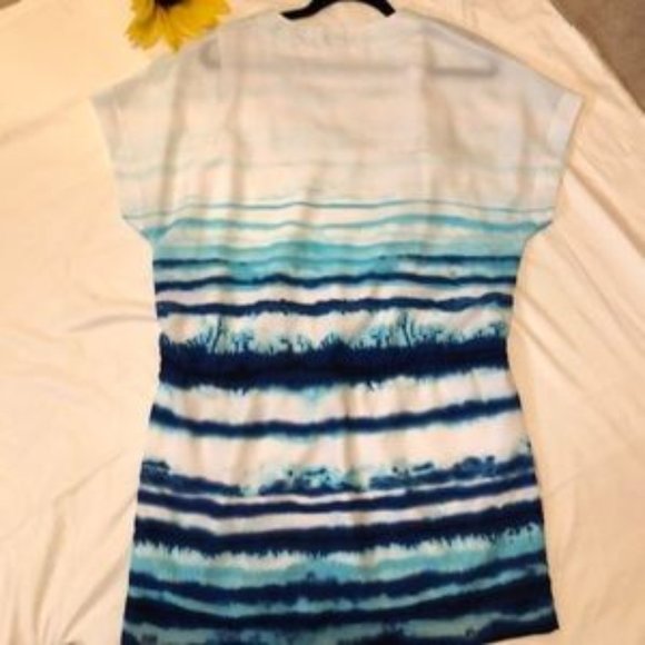 RW&CO Aqua and Navy Striped T-Shirt Dress - Picture 2 of 4